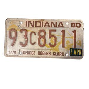 Indiana 1980 License Plate 93c8511 Vintage George Rogers Clark 1779